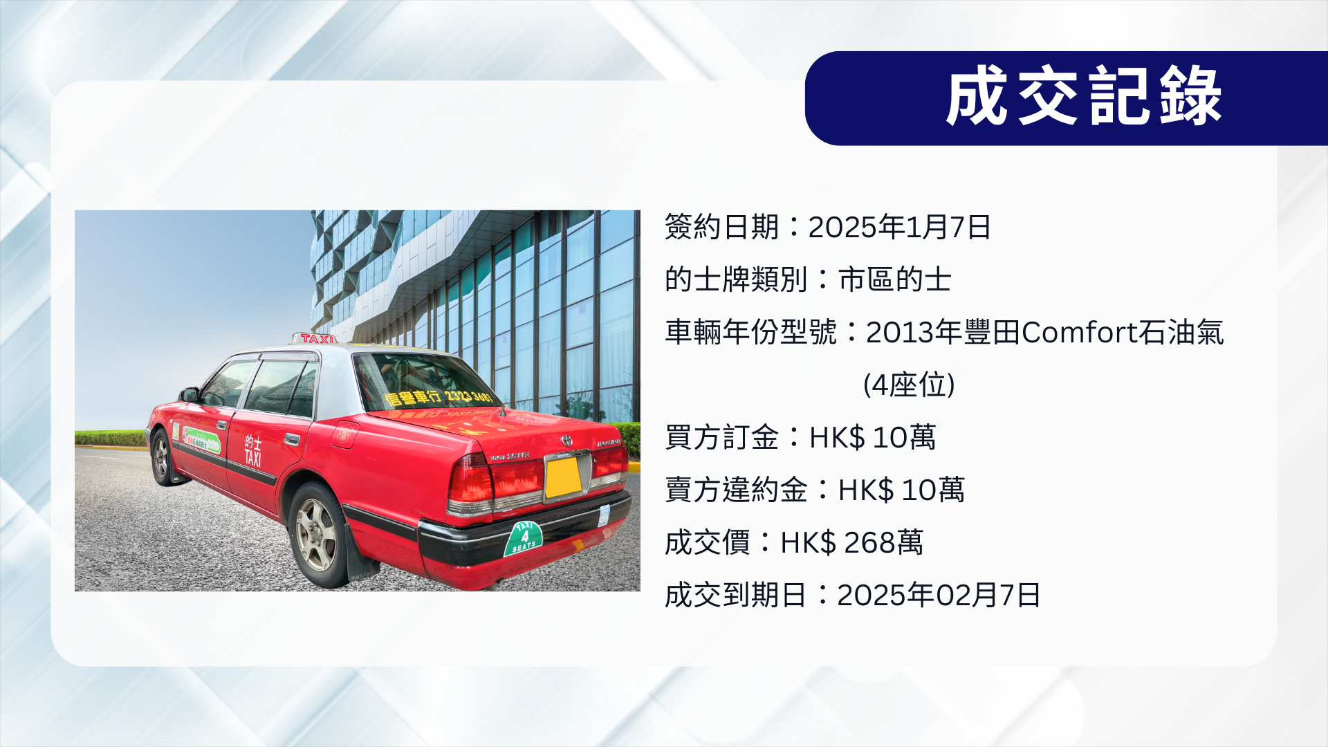 2025年1月7日2013年豐田 Comfort 石油氣的士原始的士圖片