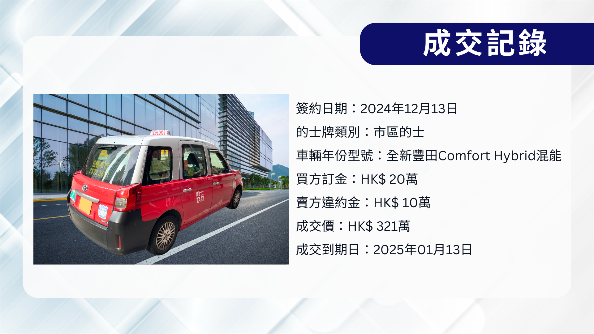 2024年12月13日全新豐田 Comfort Hybrid 混能的士原始的士圖片